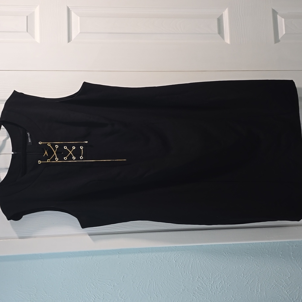 Ellen Tracy Black Dress with Gold Accents - Picture 2 of 16